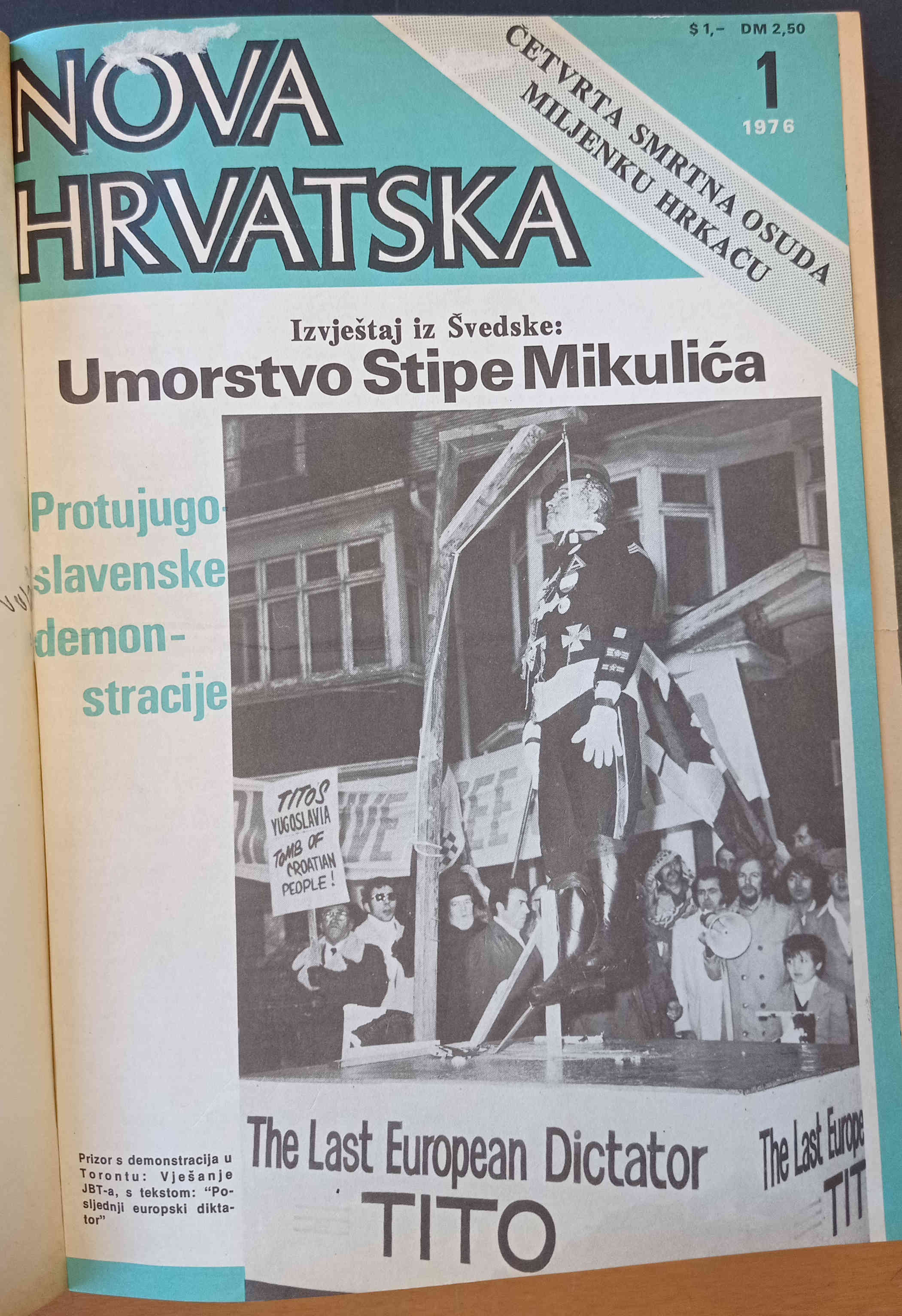 ''Umorstvo Stipe Mikulića''. Izvor: Nova Hrvatska (London), br. 1, 1976. Naslovna stranica.