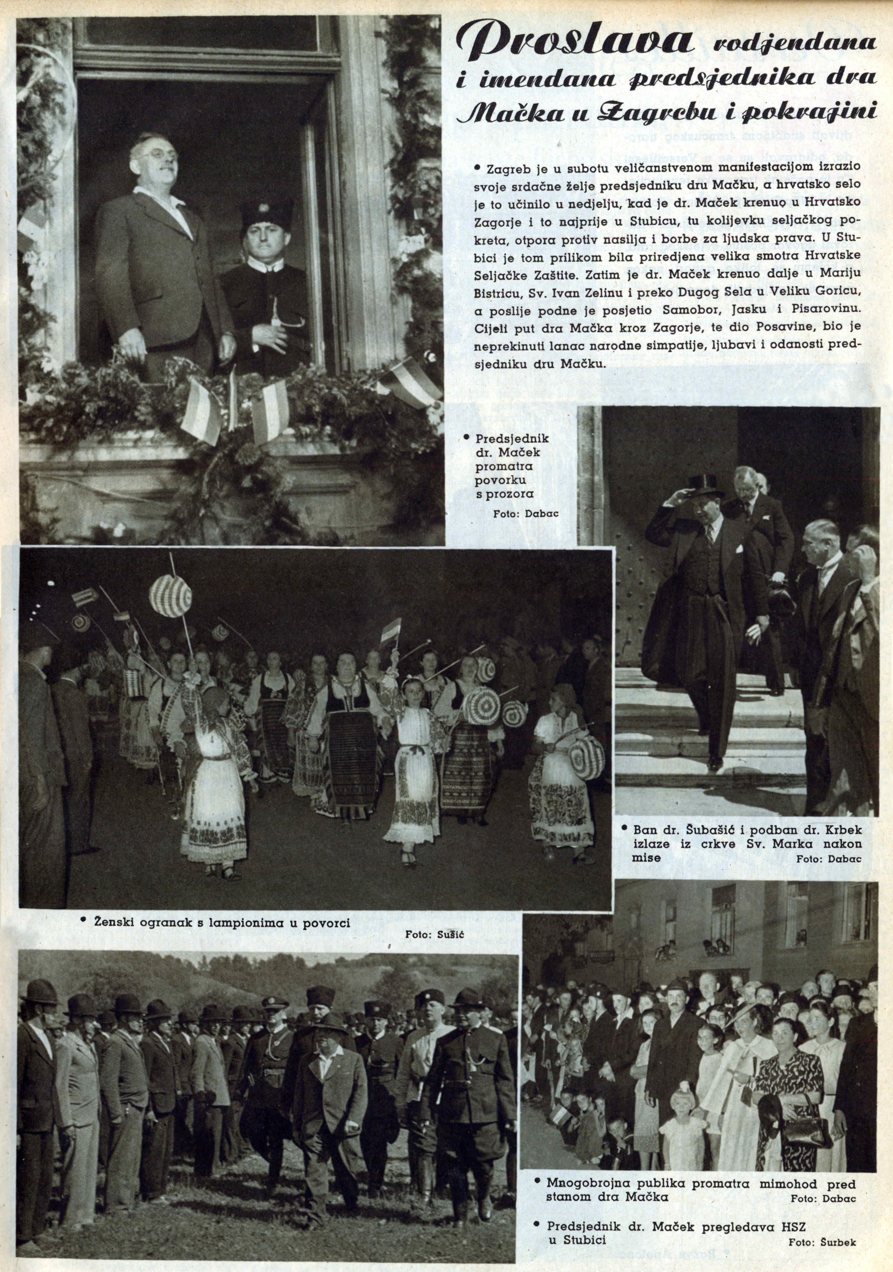 Proslava Mačekovog rođendana 1940. Izvor: Hrvatski ilustrirani list Radio Zagreb, 20.7.1940.