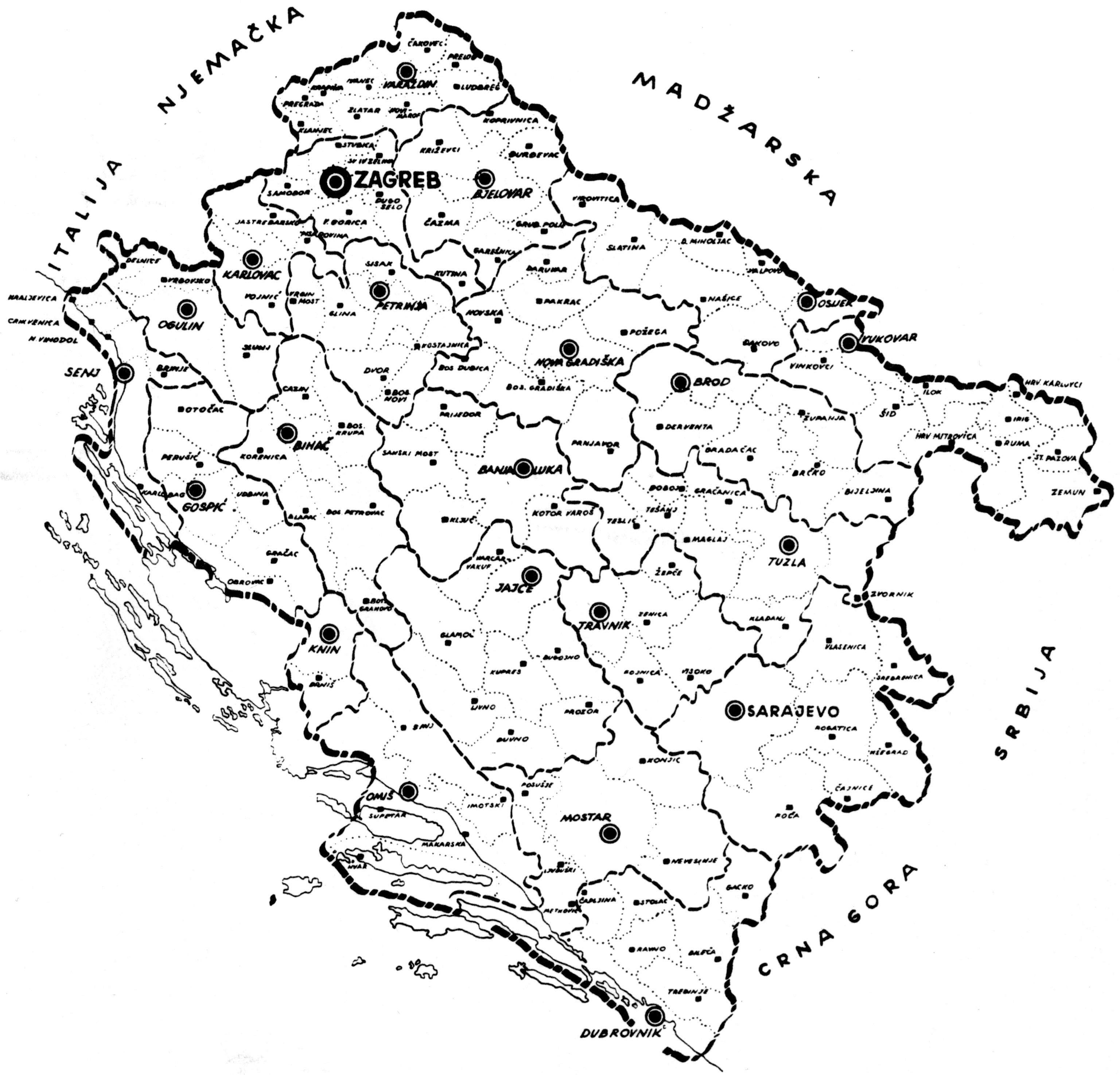 Podjela NDH na velike župe.