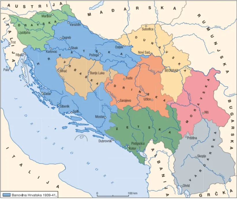 Banovina Hrvatska. Izvor: Krešimir Erdelja, Igor Stojaković, Tragovi 4: udžbenik povijesti u četvrtom razredu gimnazije, Zagreb: Školska knjiga, 2024.