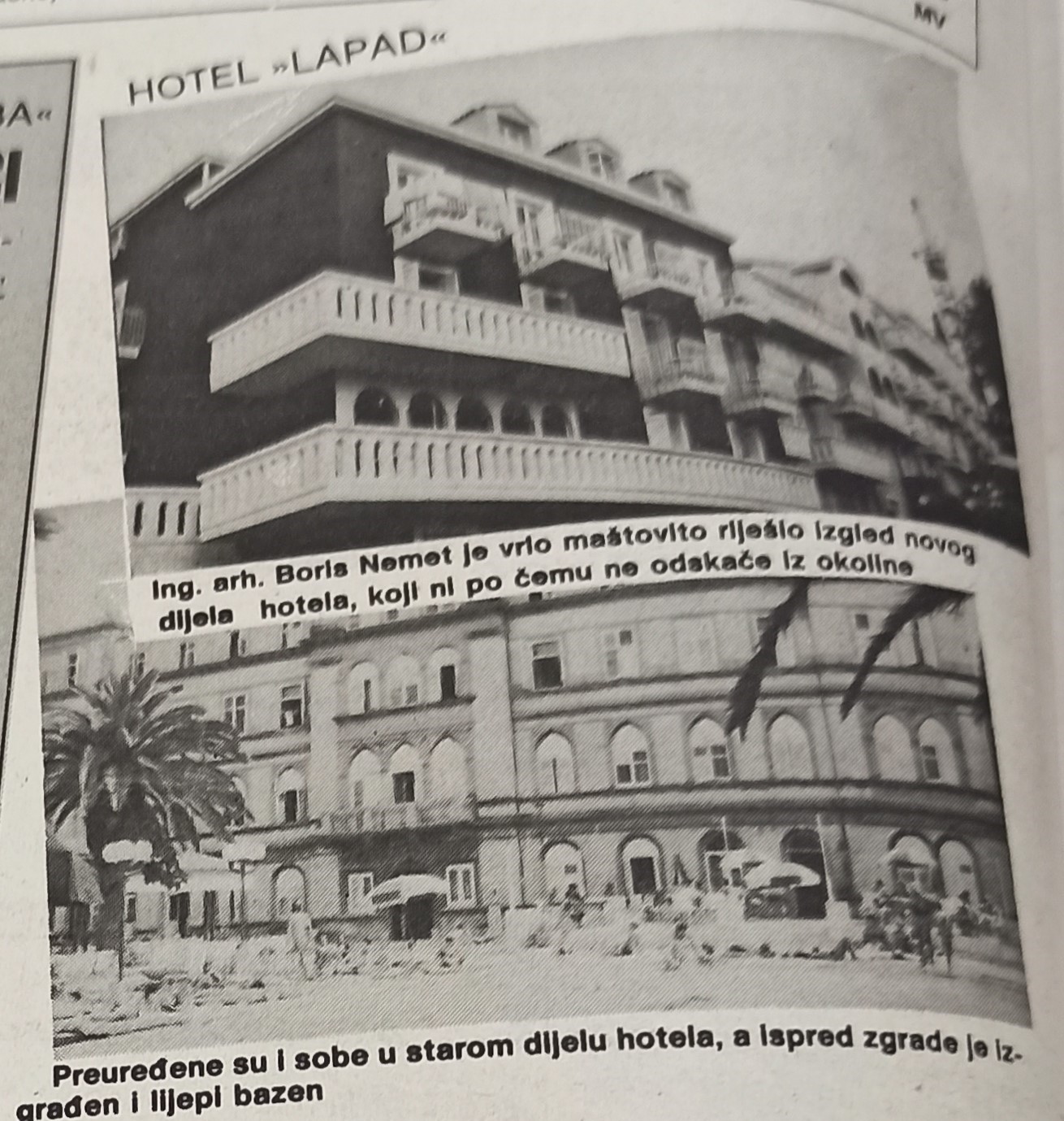 Hotel Lapad. Izvor: Dubrovački vjesnik, br. 1865 (19. srpnja 1986.).